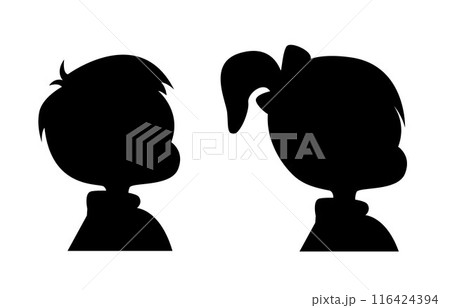 Little boy and girl profile silhouette, boy and girl avatar, kids avatar Little boy and girl profile silhouette, boy and girl avatar, kids avatar 116424394