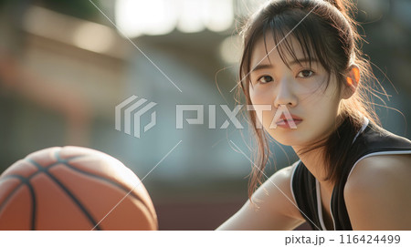 女子バスケットボールのプレーヤー 116424499