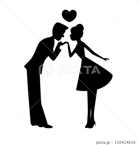 Gentle man kissing on woman's hand, sweet couple silhouette Gentle man kissing on woman's hand, sweet couple silhouette 116424610