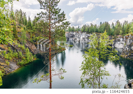 Ruskeala, Karelia, Russia - 8 July, 2023: Landscape of the mountain park Ruskeala in the Republic of Karelia 116424655