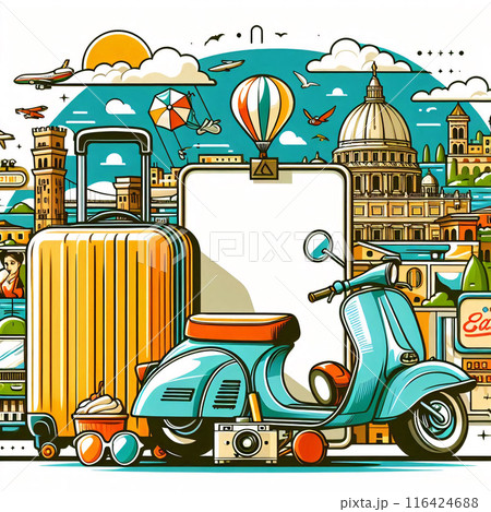 Vector Style Vacation holiday mockup with copy space for different touristic summer destinations 116424688