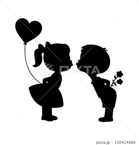 Boy and girl kissing. Cute couple together, cartoon style adorable couple, Valentine's Day 116424866