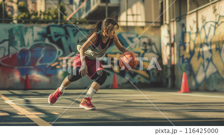 ストリートバスケットの女子プレーヤー 116425000