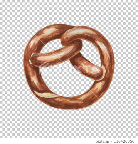Pretzel watercolor illustration. Brown soft traditional German breakfast snack, Oktoberfest symbol clipart. Typical baked appetizer for menu, flyers, sticker, advertisement, artisan bakery Pretzel watercolor illustration. Brown soft traditional German breakfast snack, Oktoberfest symbol clipart. Typical baked appetizer for menu, flyers, sticker, advertisement, artisan bakery 116426356