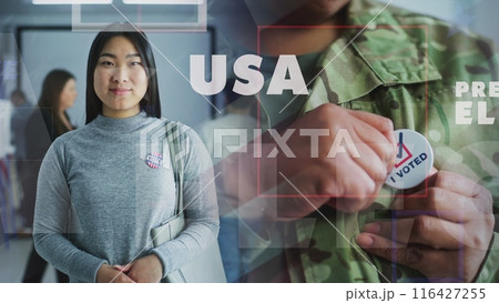 Social video about USA Presidential Election Day with multiethnic US citizens looking at camera 116427255