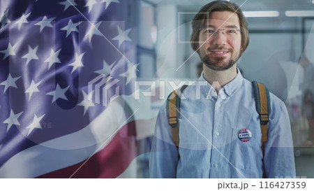 Social video about USA Presidential Election Day with multiethnic US citizens looking at camera 116427359