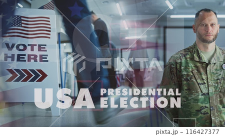 Montage of American people looking at camera for social video about Presidential Election 116427377