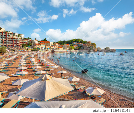 Captivating summer view of Adriatic sea coast in Budva Riviera near Przno village 116428142