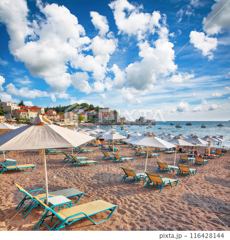 Captivating summer view of Adriatic sea coast in Budva Riviera near Przno village Captivating summer view of Adriatic sea coast in Budva Riviera near Przno village 116428144