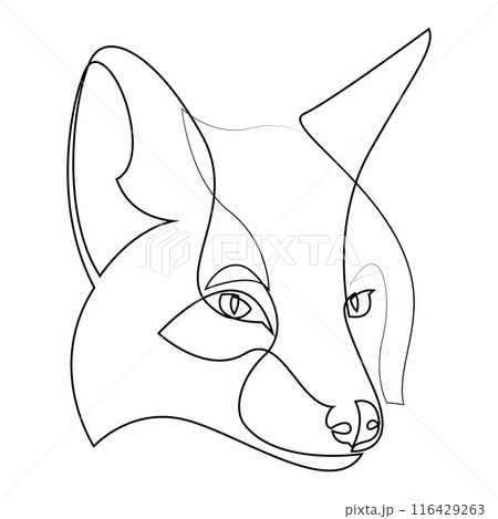 One line fox design silhouette. Fox head drawn by continuous line. Hand drawn minimalism style vector illustration. 116429263
