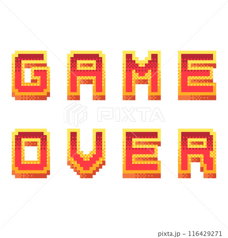 Game Over text in Pixel Art style. 116429271