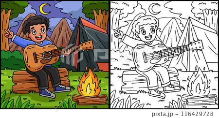 Camping Camper Playing Guitar Illustration 116429728