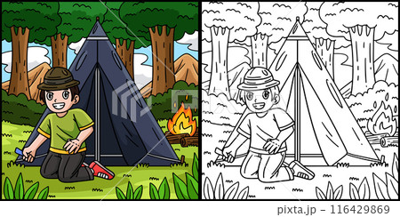 Camping Camper Setting Up Tent Illustration 116429869