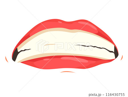 Red lip female. Woman expressed emotion, beauty concept. Modern flat vector design illustration 116430755
