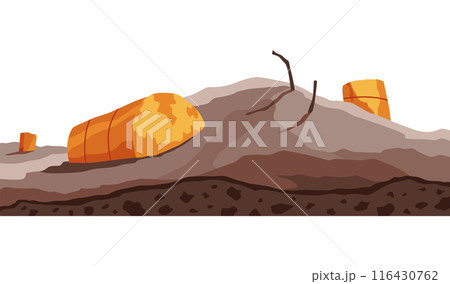 Game landscape. Cartoon design nature. Landscape of soil section. Illustration of cross section ground slice isolated on white background 116430762