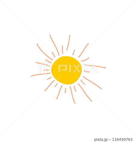 Yellow Doodle Summer Sun Icon. Vector Design Cartoon Flat Illustration Isolated on White Background. Vacation Theme, Warm and Light. Design Element for Sticker, Print, Card, Get well. Yellow Doodle Summer Sun Icon. Vector Design Cartoon Flat Illustration Isolated on White Background. Vacation Theme, Warm and Light. Design Element for Sticker, Print, Card, Get well. 116430763