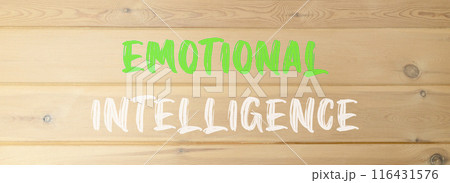 EI emotional intelligence symbol. Concept words EI emotional intelligence on beautiful wooden wall. Beautiful wooden wall background. Business psychology EI emotional intelligence concept. Copy space 116431576