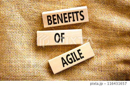 Benefits of agile symbol. Concept words Benefits of agile on beautiful wooden blocks. Beautiful canvas table canvas background. Business benefits of agile concept. Copy space. Benefits of agile symbol. Concept words Benefits of agile on beautiful wooden blocks. Beautiful canvas table canvas background. Business benefits of agile concept. Copy space. 116431657