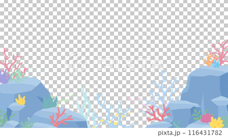 岩と珊瑚がある海底の背景イラスト_16:9 116431782