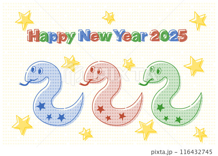 2025年巳年のドット柄ヘビの年賀状イラスト 116432745