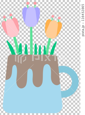 Kid hand drawn cute colorful Spring Summer flower in ceramic pot Kid hand drawn cute colorful Spring Summer flower in ceramic pot 116432865