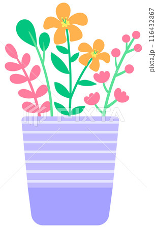 Kid hand drawn cute colorful Spring Summer flower in ceramic pot 116432867
