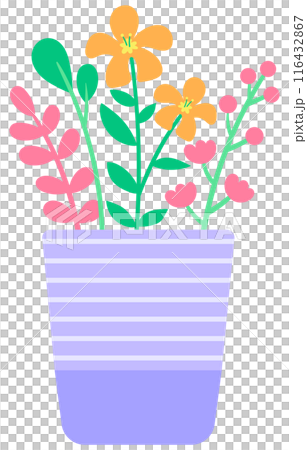 Kid hand drawn cute colorful Spring Summer flower in ceramic pot 116432867
