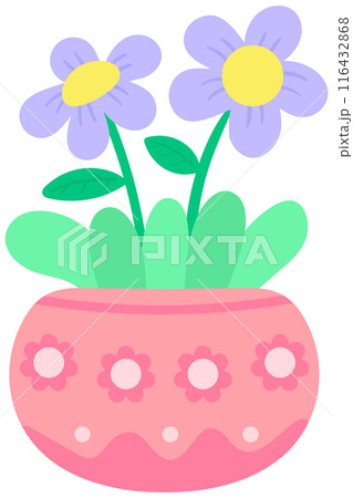 Kid hand drawn cute colorful Spring Summer flower in ceramic pot Kid hand drawn cute colorful Spring Summer flower in ceramic pot 116432868
