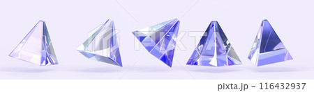 3d crystal light holographic glass pyramid isolated render icon. Abstract geometric triangle shape set with rainbow neon hologram gradient texture, design element in different angles. 3D illustration 3d crystal light holographic glass pyramid isolated render icon. Abstract geometric triangle shape set with rainbow neon hologram gradient texture, design element in different angles. 3D illustration 116432937