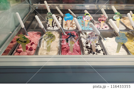 Different flavors of italian ice cream at Genoa Italy Different flavors of italian ice cream at Genoa Italy 116433355