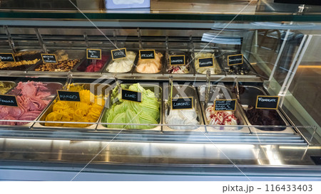 Different flavors of italian ice cream at Genoa Italy Different flavors of italian ice cream at Genoa Italy 116433403