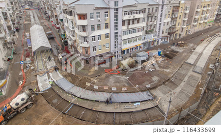 Concrete works for road maintenance construction site with many workers and mixer timelapse Concrete works for road maintenance construction site with many workers and mixer timelapse 116433699
