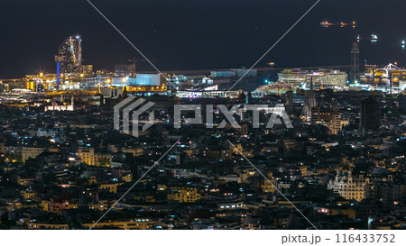 View of Barcelona timelapse, the Mediterranean sea and port of Barcelona from Bunkers Carmel. Catalonia, Spain. View of Barcelona timelapse, the Mediterranean sea and port of Barcelona from Bunkers Carmel. Catalonia, Spain. 116433752