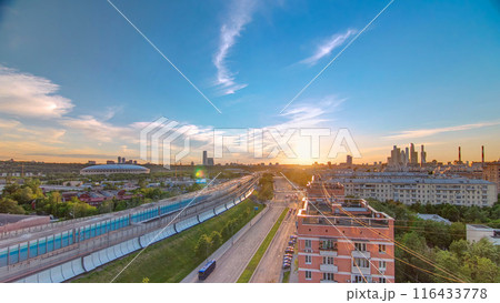 The Third Ring Road at sunset timelapse aerial view from rooftop. Moscow, Russia. 116433778