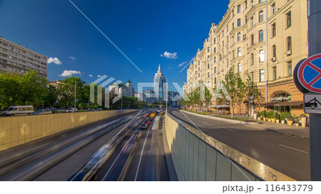 Cars traffic on Garden-Triumph street timelapse hyperlapse in Moscow, Russia. 116433779