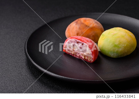 Delicious colorful asian mochi sweets with rice dough shell 116433841