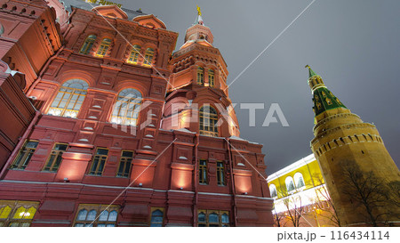 The State Historical Museum of Russia timelapse hyperlapse. Located between Red Square and Manege Square in Moscow 116434114