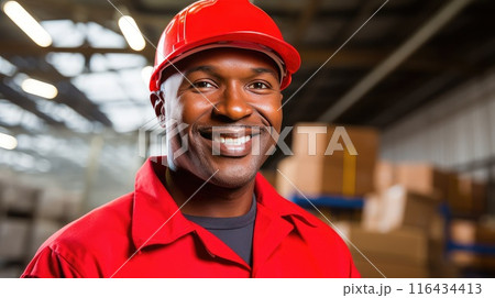 Amidst the sea of boxes, the warehouse worker's presence ensures the smooth operation of the warehouse. 116434413