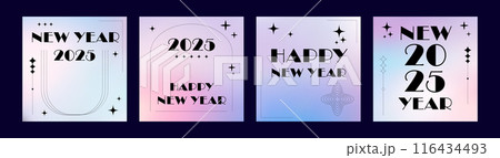 Minimalist aesthetic Y2K New Year background template Set. Retro Minimal Design 116434493