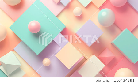 かわいいパステルデザイン 背景素材 幾何学的な形 丸 四角 かわいいパステルデザイン 背景素材 幾何学的な形 丸 四角 116434591