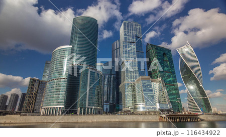 Moscow City business center skyscrapers office buildings and luxury apartments timelapse hyperlapse. Moscow City business center skyscrapers office buildings and luxury apartments timelapse hyperlapse. 116434922