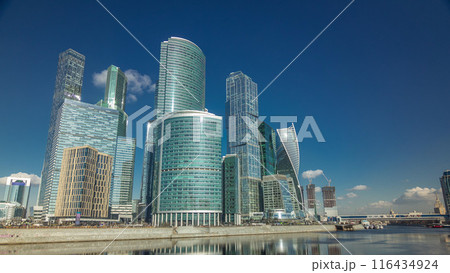 Moscow City business center skyscrapers office buildings and luxury apartments timelapse hyperlapse. 116434924