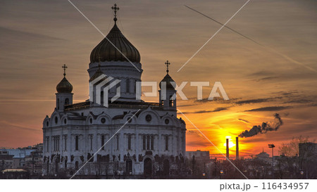 Majestic orthodox Cathedral of Christ Saviour with sunset Timelapse, Russia 116434957