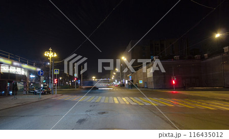 Drive through Traffic of cars in Moscow city streets, timelapse hyperlapse Russia 116435012
