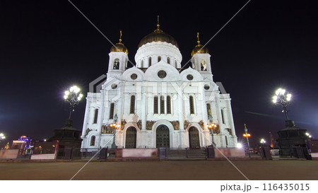 Majestic orthodox Cathedral of Christ Saviour illuminated at dusk Timelapse hyperlapse, Russia Majestic orthodox Cathedral of Christ Saviour illuminated at dusk Timelapse hyperlapse, Russia 116435015
