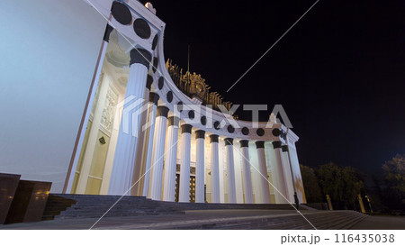 Central Pavilion of VDNH VDNKh exhibition in Moscow timelapse hyperlapse. Russia Central Pavilion of VDNH VDNKh exhibition in Moscow timelapse hyperlapse. Russia 116435038