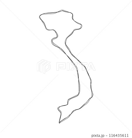 Vietnam country simplified map.Thin triple pencil sketch outline isolated on white background. Simple vector icon Vietnam country simplified map.Thin triple pencil sketch outline isolated on white background. Simple vector icon 116435611