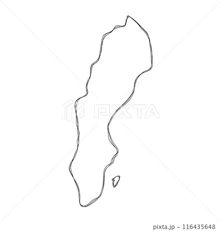 Sweden country simplified map.Thin triple pencil sketch outline isolated on white background. Simple vector icon 116435648