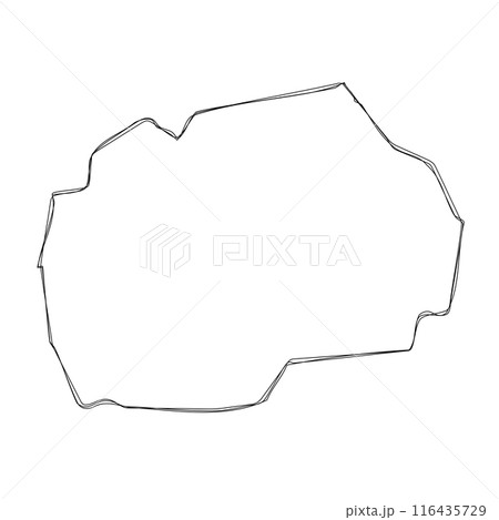 North Macedonia country simplified map.Thin triple pencil sketch outline isolated on white background. Simple vector icon 116435729