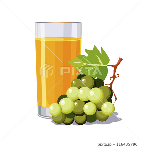 Full glass of yellow freshly squeezed grape juice. Isolated vector summer drink for flat design 116435790